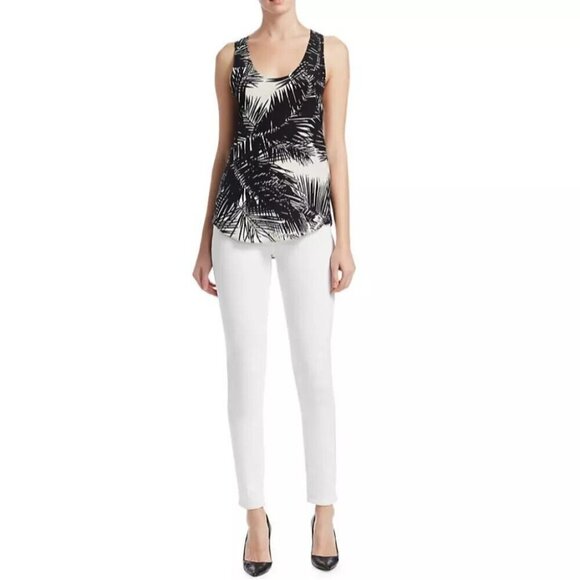 THEORY Serene CDC Palm Print 100% Silk Crepe De Chine Racerback Tank, Size S - Picture 3 of 14